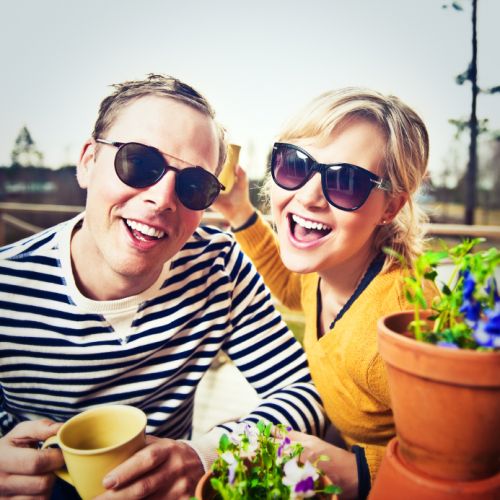 Couple outdoors in spring sun